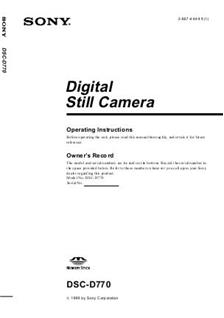Sony Cyber-shot D770 manual. Camera Instructions.